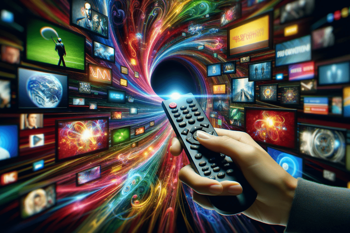 A person holding a remote and choosing between different screens